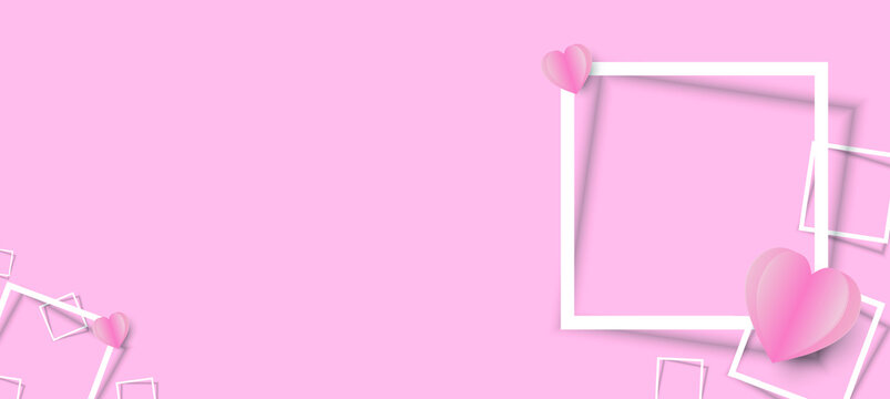 Beautiful pink background with heart on white frame, valentine concept.