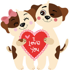 Sweet couple dogs holding a love heart
