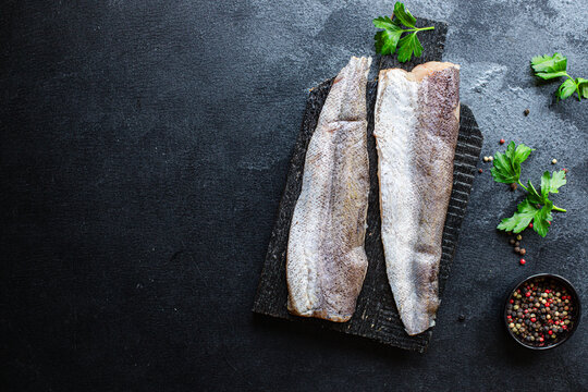 raw hake fish fillet seafood omega  on the table healthy meal snack top view copy space for text food background image rustic