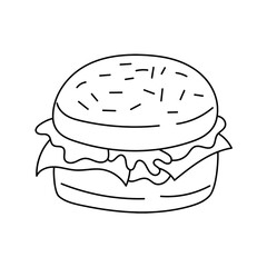 Burger fast food Thin line vector illustration. isolated with hand drawn style