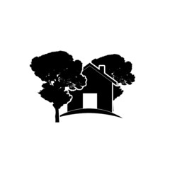 House with tree illustration logo design symbol isolated on white background