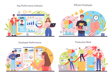 KPI concept set. Key performance indicators. Employee evaluation