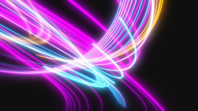 Abstract neon lines.Glowing lines.Laser show.Bright colorful background from stripes.3d rendering,illustration.	