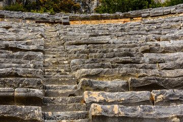 Ruins of the ancient roman or greek theatre in town Demre. Ancient Myra city. Antalya province, Turkey