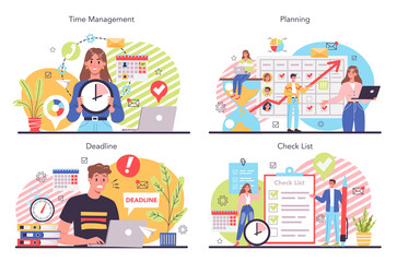 Business planning concept set. Setting a goal or target and following schedule.