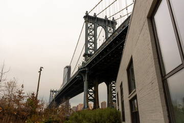 Manhattan Bridge, winter photo with clear trees.