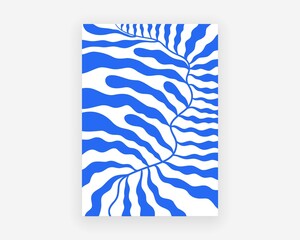 Abstract Matisse plant. Botanical poster with blue algae branch, contemporary minimalist wall art. Vector illustration