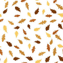 Floral seamless pattern with colorful exotic leaves on white background. Tropic brown oak branches. Fashion vector stock illustration for wallpaper, posters, card, fabric, textile.