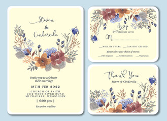 Beautiful floral hand draw elegant wedding invitation