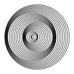 Abstract black concentric circles. Vector illustration. Design element for technology round logo, striped border frame, tattoo, prints, monochrome pattern and abstract background