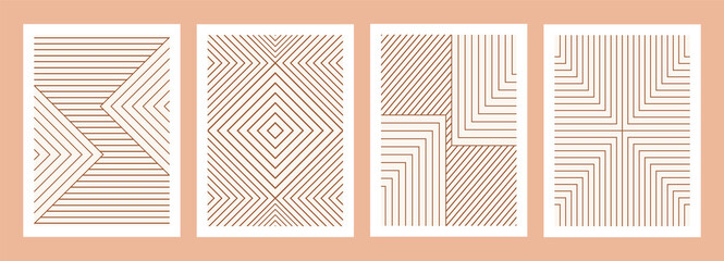 Geometric minimal prints set, mid century modern art, boho geometric stripes