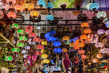 Traditional turkish chandeliers for sale at the bazaar