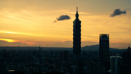 Panorama of Taipei's skyline in Taiwan. Photo taken from the elephant trail viewpoint, one of the most famous spots in the city