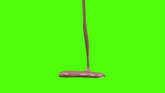 Melted Milk Chocolate pouring on white background with Green Screen