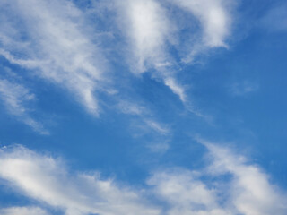 Very blue sky overhead with wispy white clouds