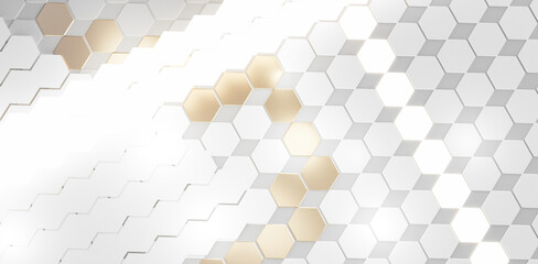 hexagonal golden white bright light background 3d-illustration