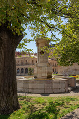 Fototapeta na wymiar Castilla Leon, Spain - September 5, 2020: Saint Marcelo Fountain at San Marcelo Square in Léon.