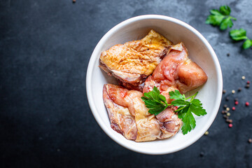 fresh chicken meat pieces raw rooster or goose farm duck on the table healthy meal snack top view copy space food background image rustic
