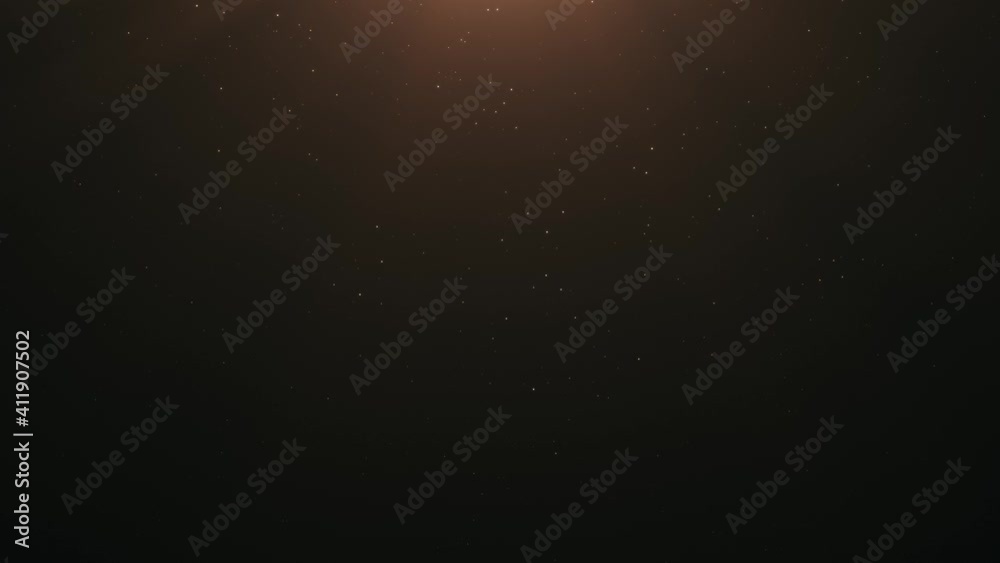 Wall mural beautiful 4k gold shimmering dust particles with lens flare on black background in slow motion. 3d a