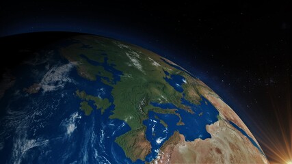 Fototapeta na wymiar europe seen from space 3d illustration