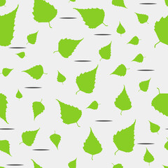 Birch tree leaves pattern. Seamless pattern of green leaves. Vector repeating botanical background.
