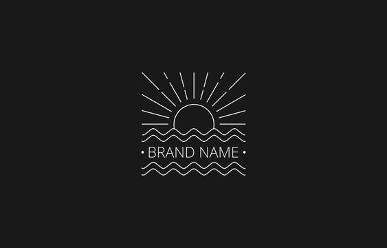 Vector of Square Sea and Sun Line Art Vintage Logo Template