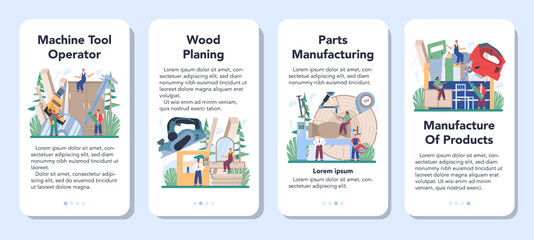 Wood products production operator mobile application banner set