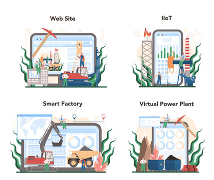 Mining concept online service or platform set. Mineral and natural