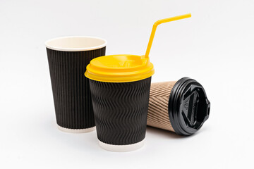 cardboard cups for coffee on a white background