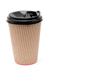 one cardboard cup with lid for coffee on a white background