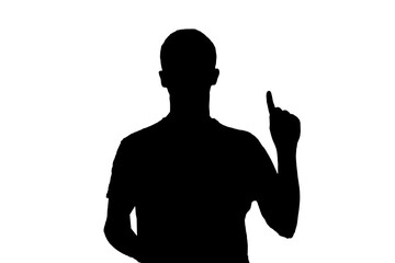 black and white silhouette of a man with a raised finger