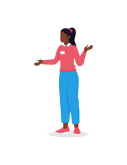 School teacher flat color vector faceless character. Telling facts about space to class. Person giving lecture on school subject isolated cartoon illustration for web graphic design and animation