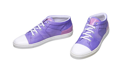 Pair of purple stylish sneakers isolated on white