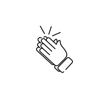 Different hands gestures of human, set of black line icons isolated on white background. Vector illustration, clap emoji