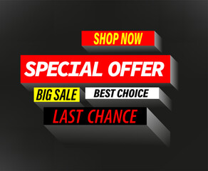 Special offer. Last chance. Big sale. Shop now. Labels collection in perspective