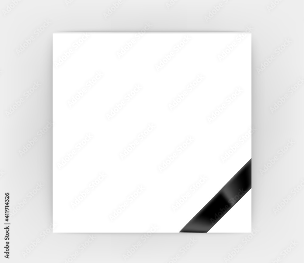 Poster white frame with mourning ribbon. photo frame template