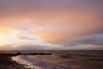 romantic seascape with beautiful evening sky