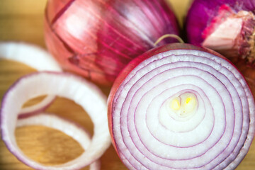 Red onion ingredient over the cutting board