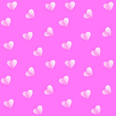 Volumetric pink hearts with a shadow on a pink background. Valentine's day seamless pattern. Vector illustration