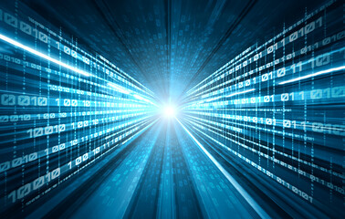 Digital data flow on road with motion blur to create vision of fast speed transfer . Concept of...