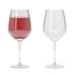 Glass of red wine. Full and empty. 3d rendering illustration