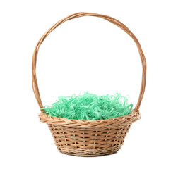 Fototapeta na wymiar Easter basket with green paper filler isolated on white
