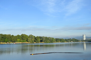 Danube river in the morning Vienna city Austria