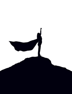 Silhouette Of Lady superhero on white background.