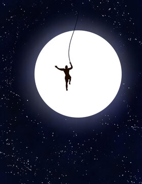 Silhouette Of  Man On Mid Night With Stars .