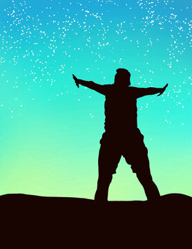 Beautiful Illustrated Silhouette Of Happy Man .