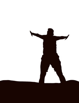 Illustrated Silhouette Of Happyness of man isolated on White Background .