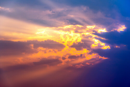 Colorful cloudy sky at sunset. Gradient color. Sky texture, abstract nature background © byjeng