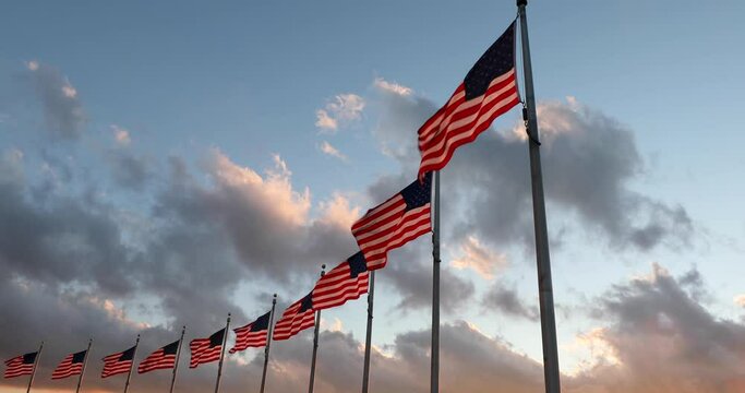 American flags blow in the wind in Washington, DC