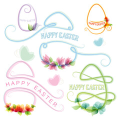Ornate easter eggs; vector set of  flowers, butterflies, scrolls and swirls on white background; decorative elements for christian cards; easter design